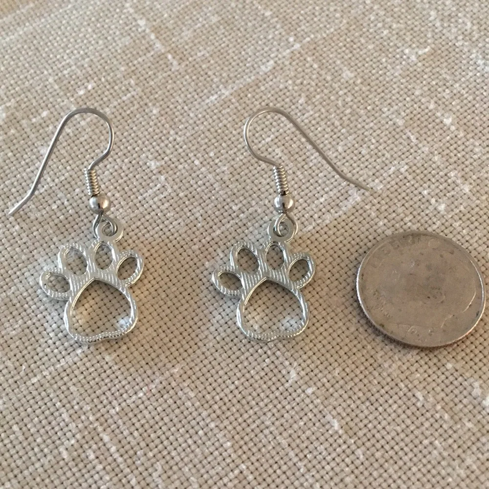 HAND CRAFTED Paw Earrings Silver Toned Pierced